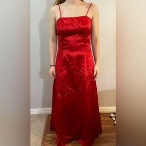 Red satin prom dress